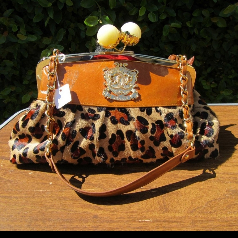 Sharif Couture Flower Floral Leopard Animal Print Handbag Purse